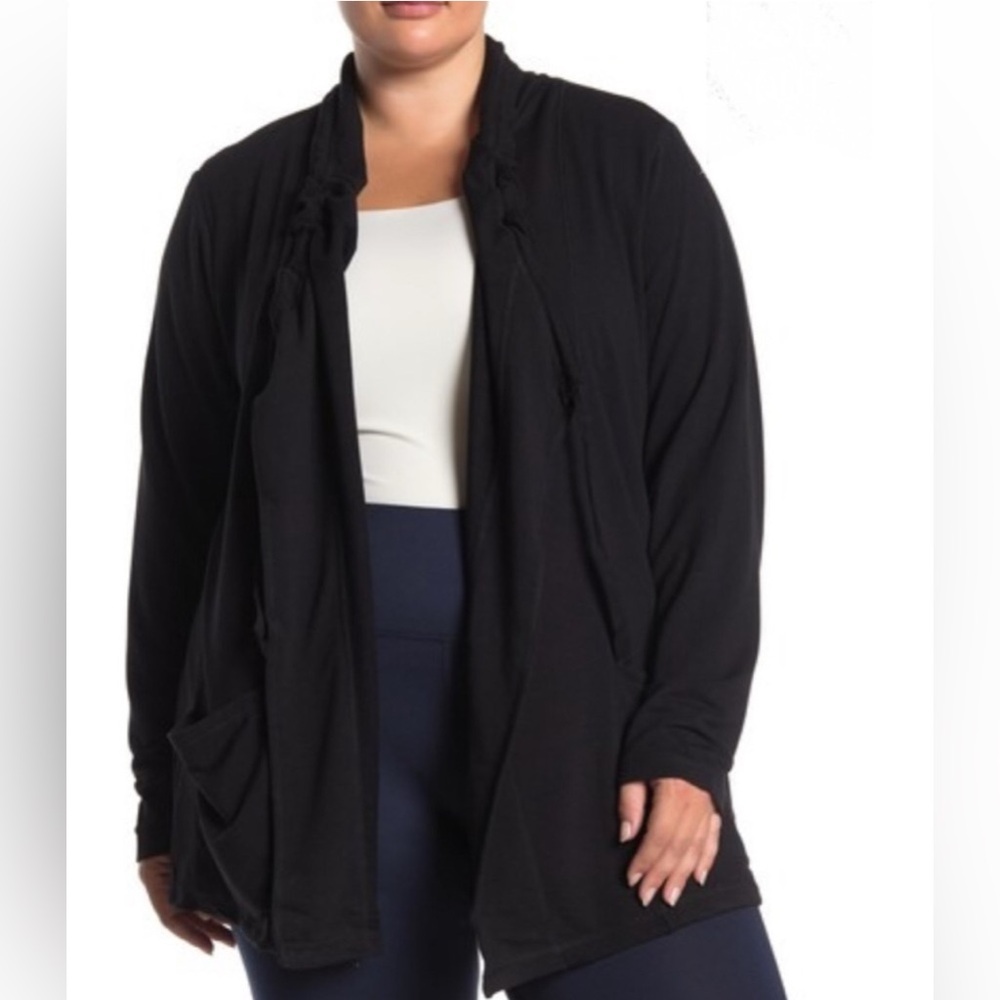 90 Degree by Reflex | Black Drape Front Sharkbite Jacket Cardigan Yoga Style